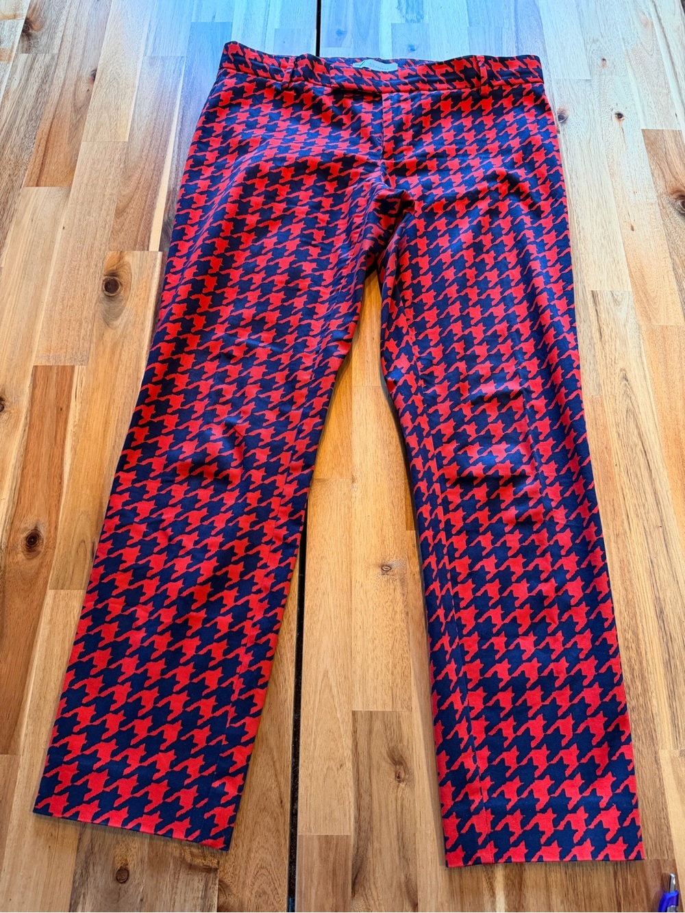GAP Slim Cropped Houndstooth Pants Size 4 Red Navy Stretch Ankle Preppy